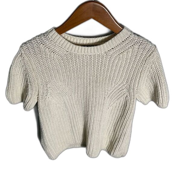 Banana Republic Chunky Knit Cream Short Sleeve Sweater Size Small Minimalist - Picture 12 of 13